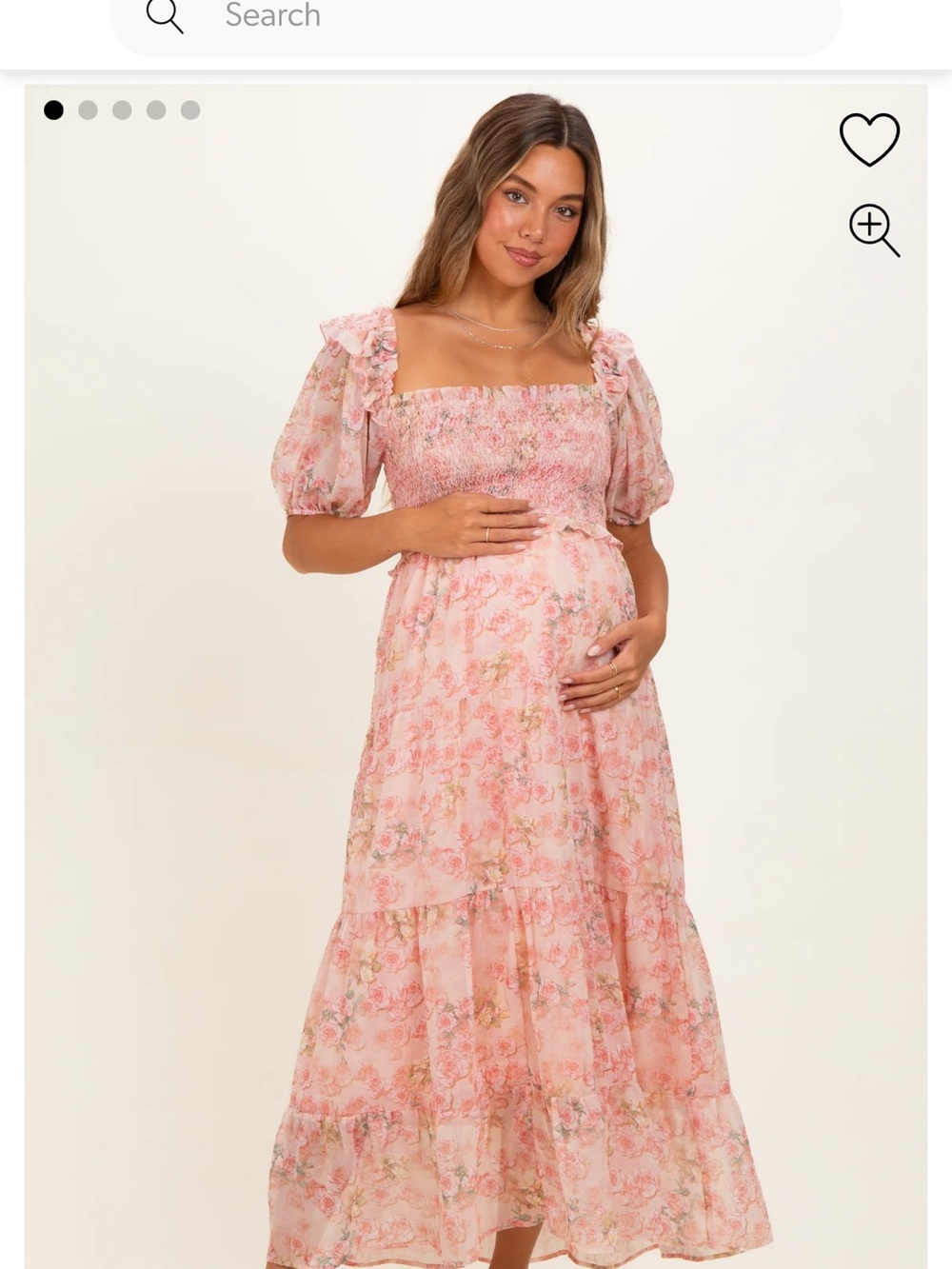 Smocked Floral Pink Maternity Maxi Dress